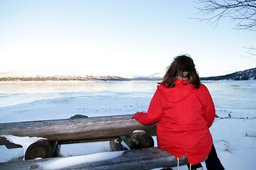 Image showing Woman by a lake