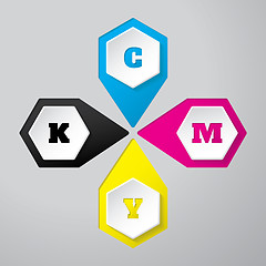 Image showing Cmyk wallpaper with 3d hexagon buttons