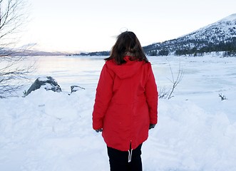 Image showing Woman by frozen lake