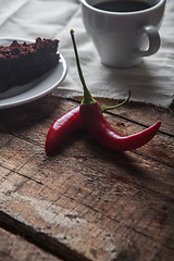 Image showing Chocolate cake and coffee