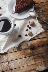 Image showing Chocolate cake and coffee