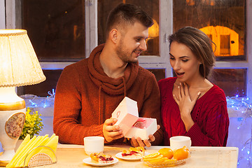 Image showing Portrait of romantic couple at Valentine\'s Day dinner