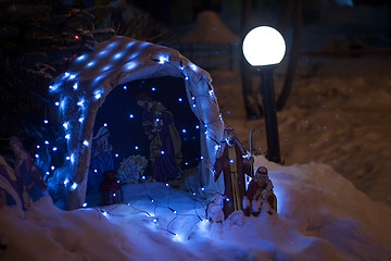 Image showing Outdoor Christmas decorations with lights