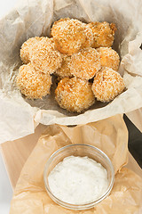 Image showing Breaded potato balls with sauce