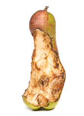 Image showing bitten spoil pear.  white background.