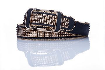 Image showing Black women style belt with metal rivets