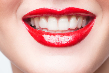 Image showing Sexy Lips. Beauty Red Lip Makeup Detail.