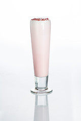 Image showing Pink cocktail decorated with marshmallow isolated on white background