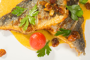 Image showing Grilled Fish with tomato and Mixed Salad