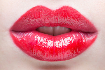 Image showing Sexy Lips. Beauty Red Lip Makeup Detail.