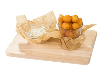 Image showing Breaded potato balls with sauce