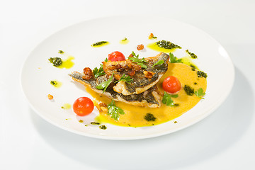 Image showing Grilled Fish with tomato and Mixed Salad