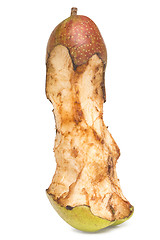 Image showing bitten spoil pear.  white background.