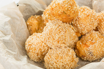 Image showing Breaded potato balls with sauce