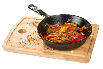 Image showing Grilled pork. herbs in frying pan