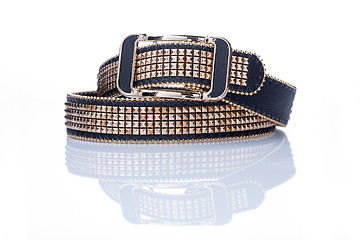 Image showing Black women style belt with metal rivets