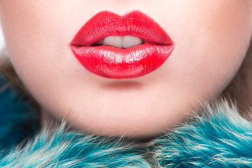 Image showing Sexy Lips. Beauty Red Lip Makeup Detail.