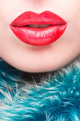 Image showing Sexy Lips. Beauty Red Lip Makeup Detail.