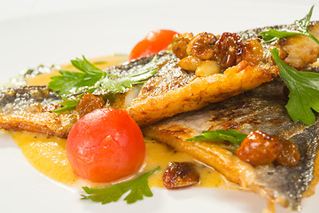 Image showing Grilled Fish with tomato and Mixed Salad