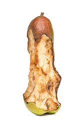 Image showing bitten spoil pear.  white background.