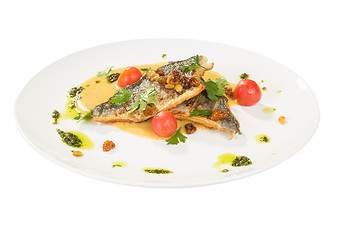 Image showing Grilled Fish with tomato and Mixed Salad