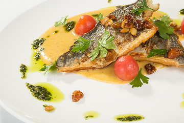 Image showing Grilled Fish with tomato and Mixed Salad