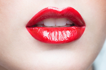 Image showing Sexy Lips. Beauty Red Lip Makeup Detail.