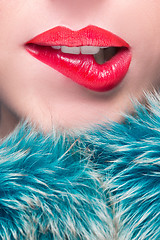 Image showing Sexy Lips. Beauty Red Lip Makeup Detail.