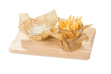 Image showing Fried potato chips in the glass 