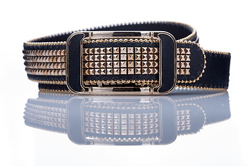 Image showing Black women style belt with metal rivets