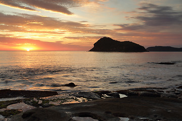 Image showing Summer sunrise views across to Lion island, Australia