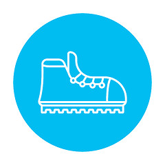 Image showing Hiking boot with crampons line icon.