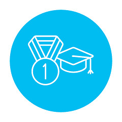 Image showing Graduation cap with medal line icon.