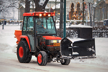 Image showing Red Snow Removal Tractor in City