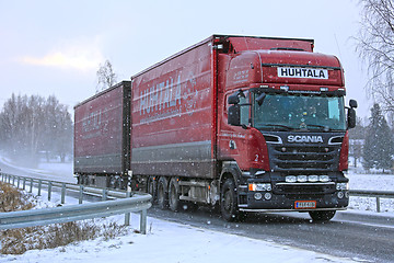 Image showing New Scania Cargo Truck in Snowfalll