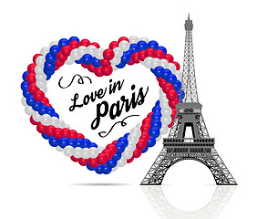 Image showing Balloons in the shape of a heart in the colors of the flag of France
