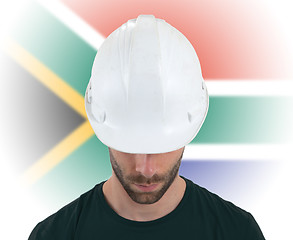 Image showing Engineer with flag on background - South Africa