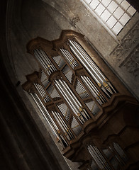 Image showing Creepy image of an old pipe organ