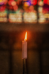 Image showing Candle burning in church - Vintage dirty look