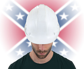 Image showing Engineer with flag on background - Confederate flag