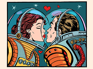 Image showing Kiss space man and woman astronauts