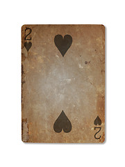 Image showing Very old playing card, two of hearts