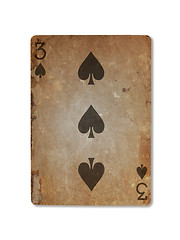Image showing Very old playing card, three of spades