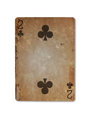 Image showing Very old playing card, two of clubs