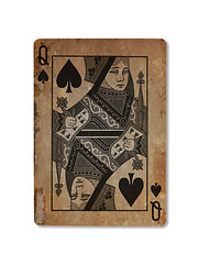 Image showing Very old playing card, Queen of spades