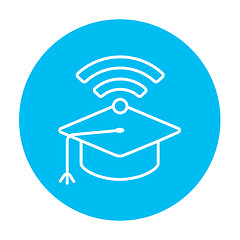 Image showing Graduation cap with wi-fi sign line icon.