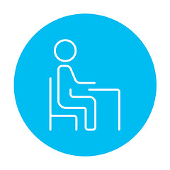 Image showing Student sitting on chair at the desk line icon.