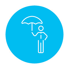 Image showing Businessman with umbrella line icon.