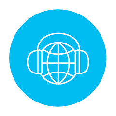 Image showing Globe in headphones line icon.