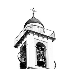 Image showing ancien clock tower in italy europe old  stone and bell